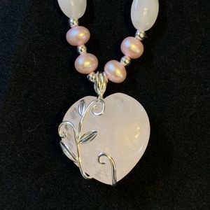 Heart shaped rose quartz necklace